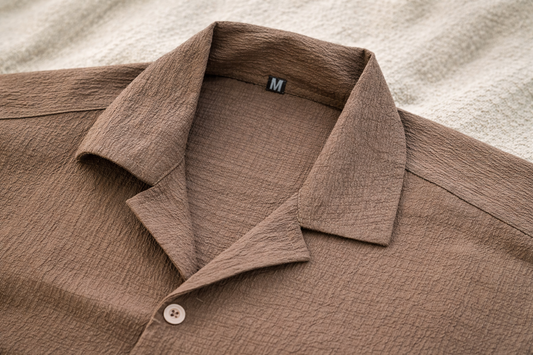 Men’s Textured Cuban Collar Short Sleeve Shirt – Brown